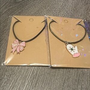 Pink Bow and Mitten Kids Necklace Set